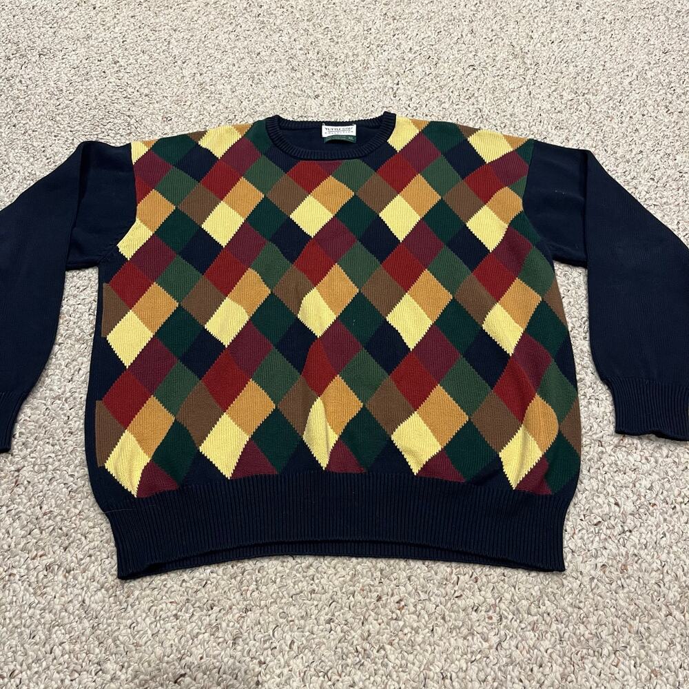 Vintage Tuttle Golf Men's Sweater Sz XL Preppy Grandpa Argyle Academia